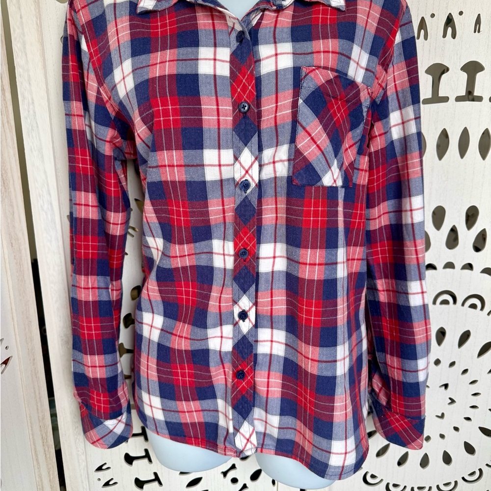 Market & Spruce |Stitch Fix| Plaid Button Down | Sensory Soft, Roll Tab Sleeve L